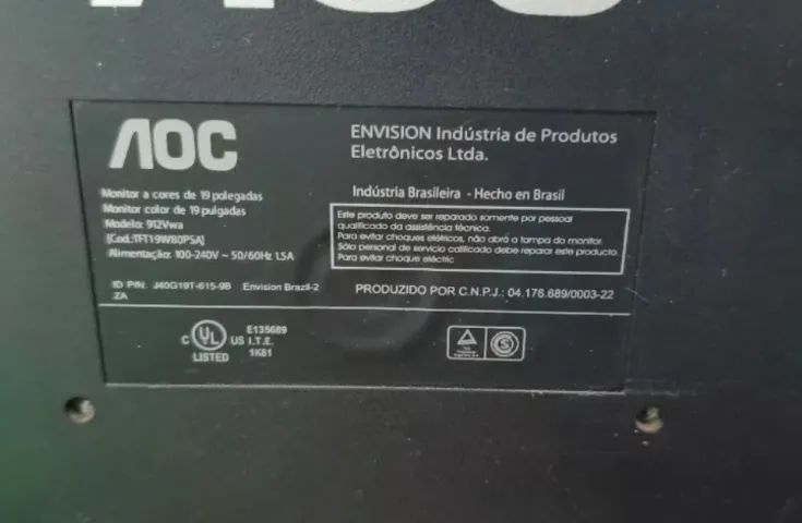 Monitor Aoc 19 Polegadas Lcd 912vwa Widescreen Vga Dvi Preto (Usado) - Foto 3