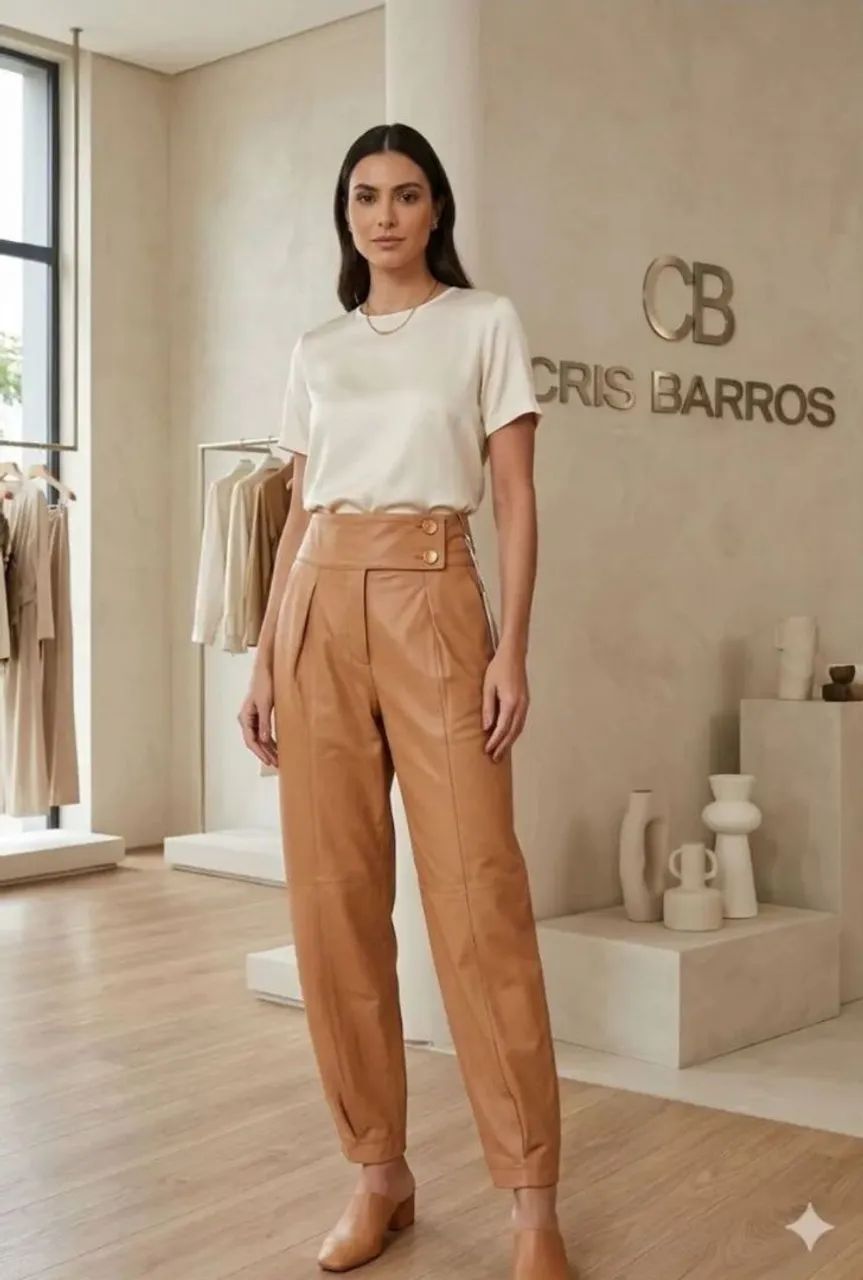 Calça de couro Cris Barros T 40