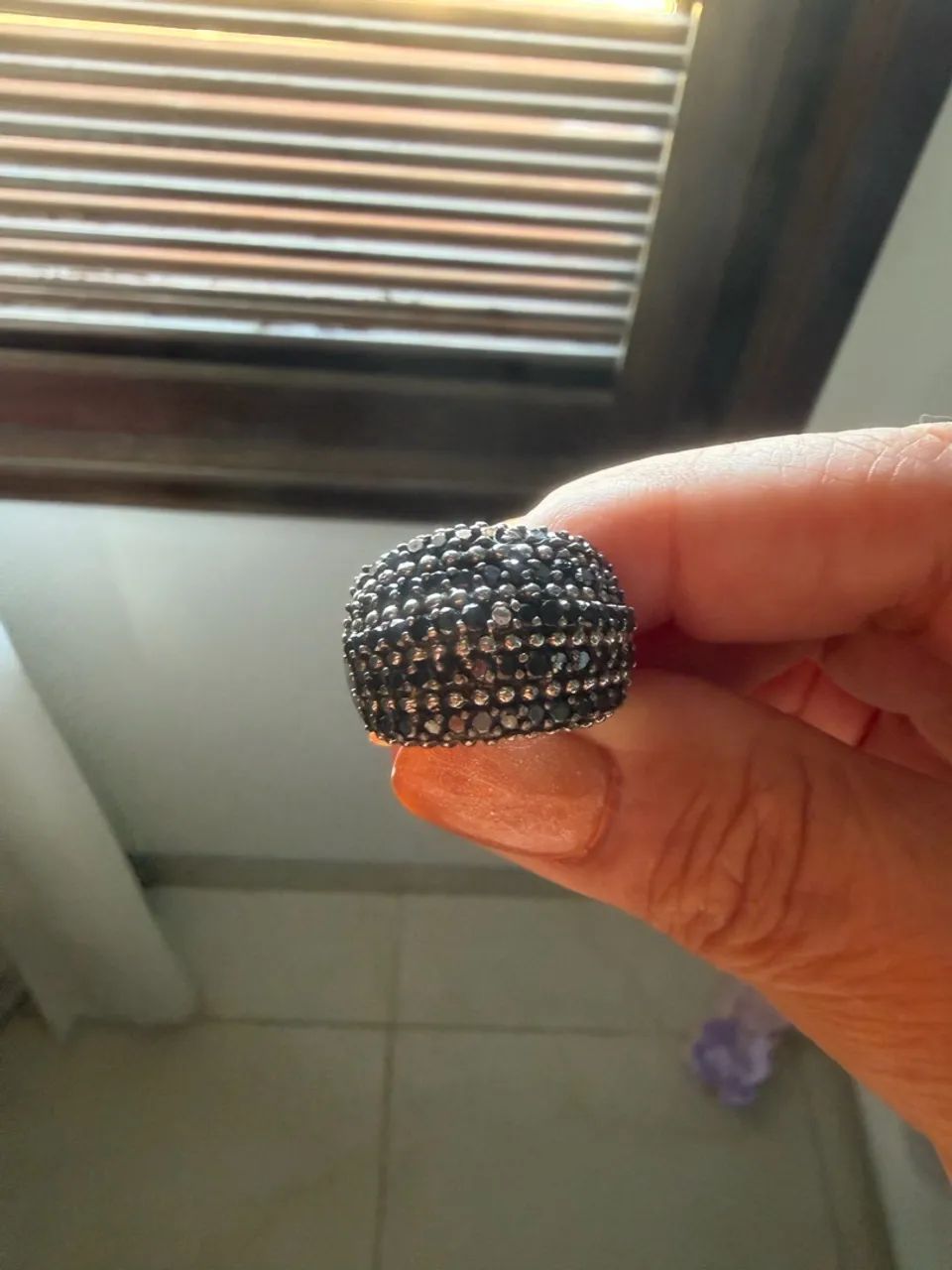 Anel de Prata 950 com brilhantes  - Foto 2