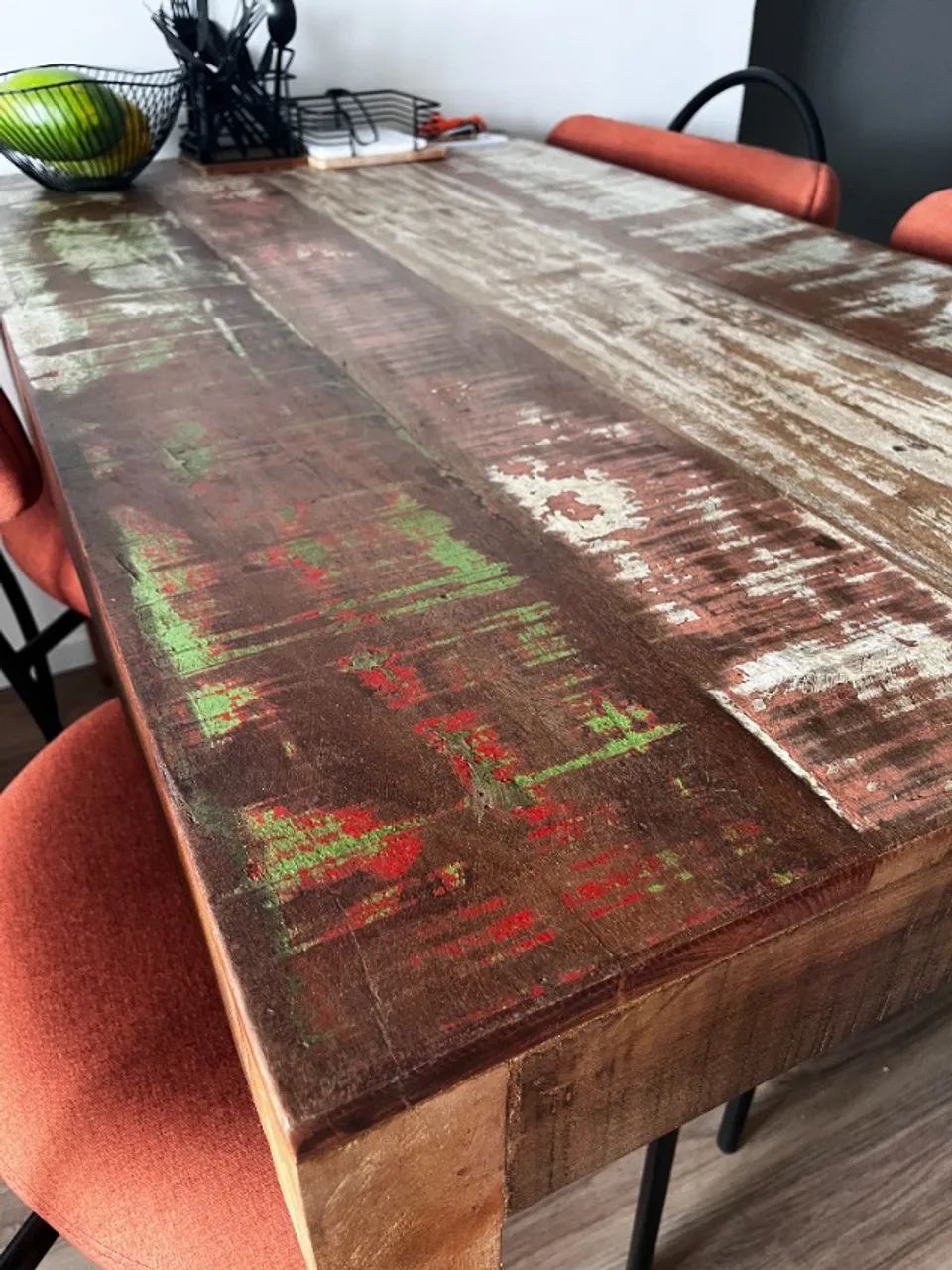 Mesa de jantar retangular madeira maciça descascada - Foto 3