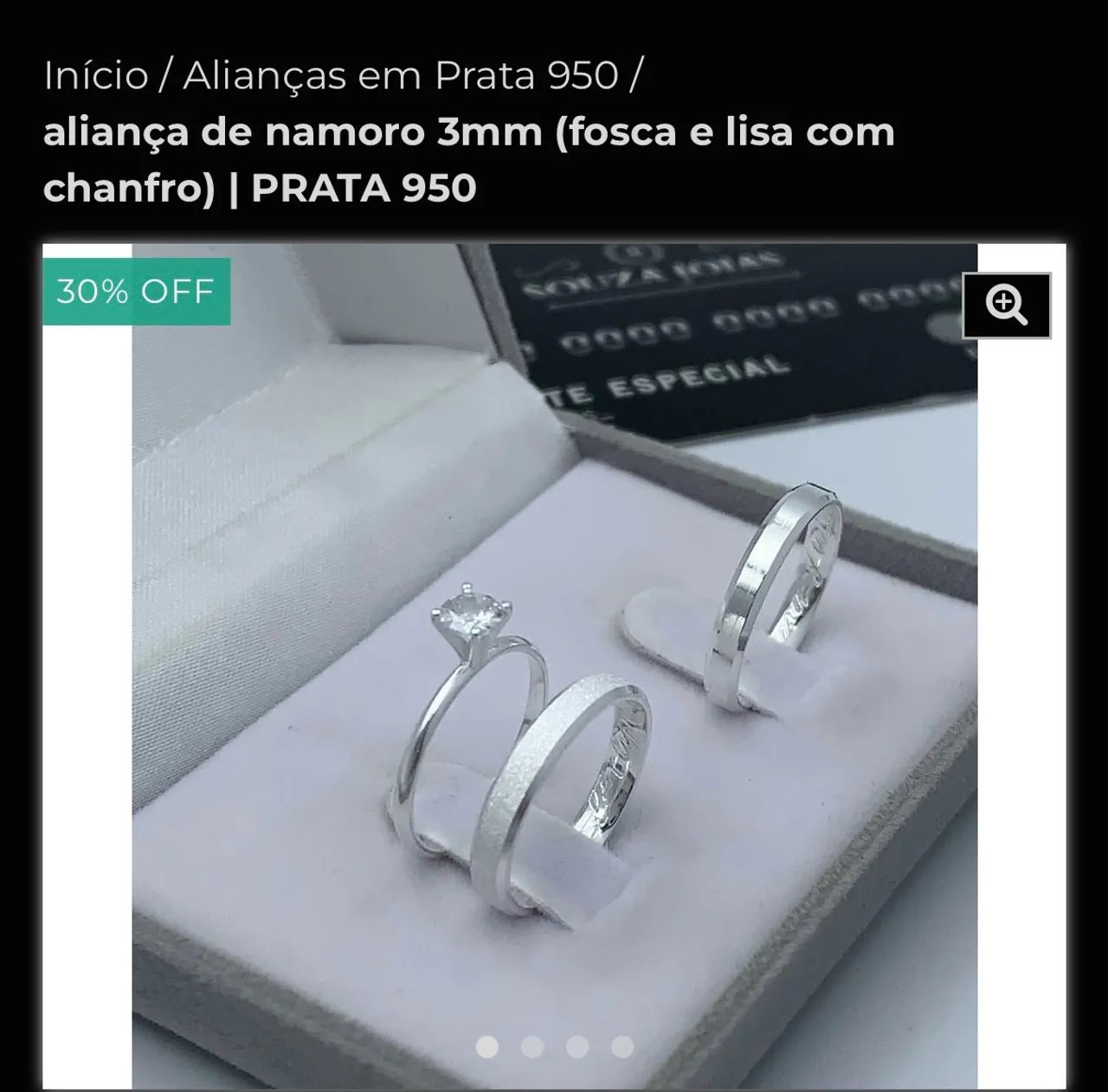 aliança 3mm (fosca e lisa com chanfro) | PRATA 950 (Com solitária)  - Foto 3