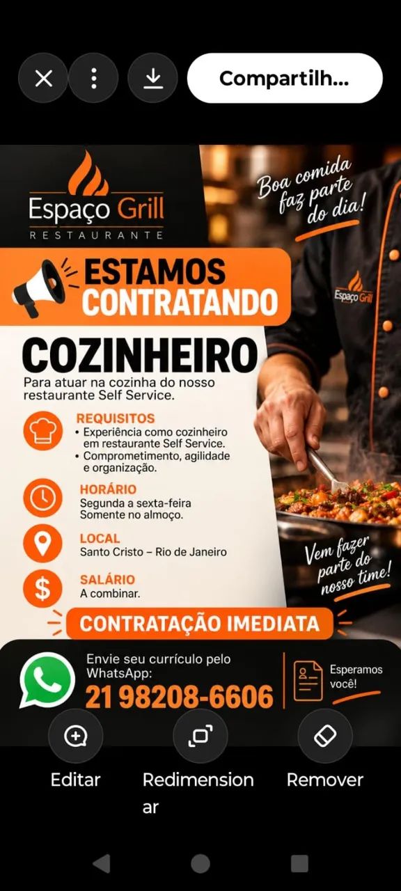 Cozinheiro com experiência em Self Service