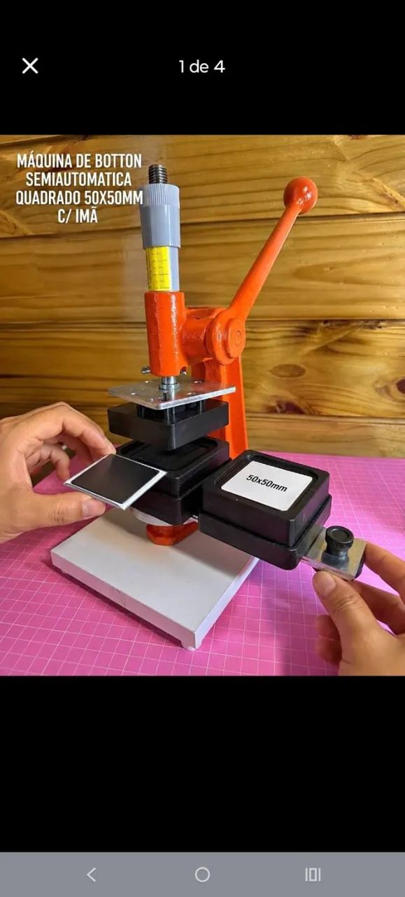 Máquina de botton semiautomatica quadrado 50x50mm com imã - Foto 3