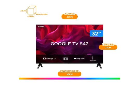Smart TV 32" SEMP HD LED 32S42 Google TV 2 HDMI - Foto 2