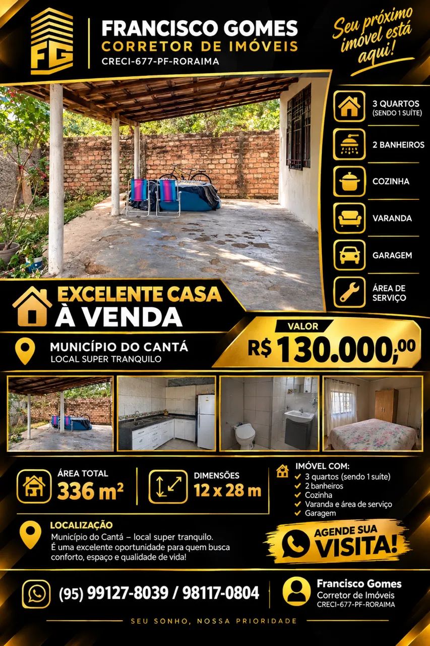 DISPONÍVEL PARA VENDA CASA ?NO MUNICÍPIO DO CANTÁ