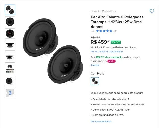 Par Alto Falante 6 Polegadas Taramps Hd250s  4ohms - Foto 3
