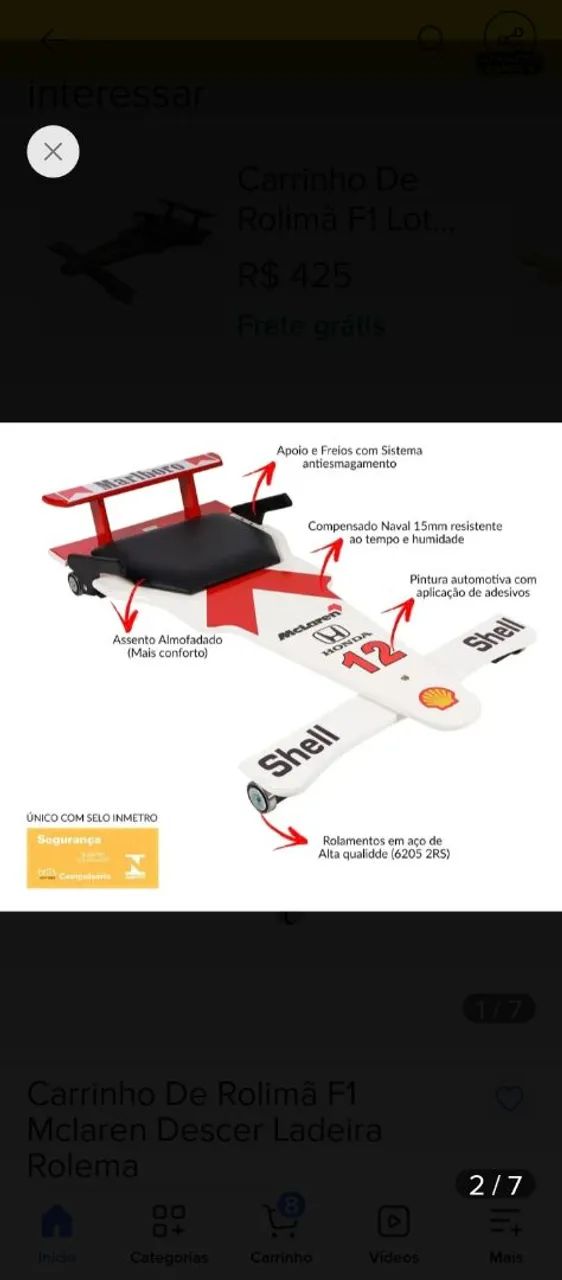 Carrinho de rolima fórmula 1  - Foto 3