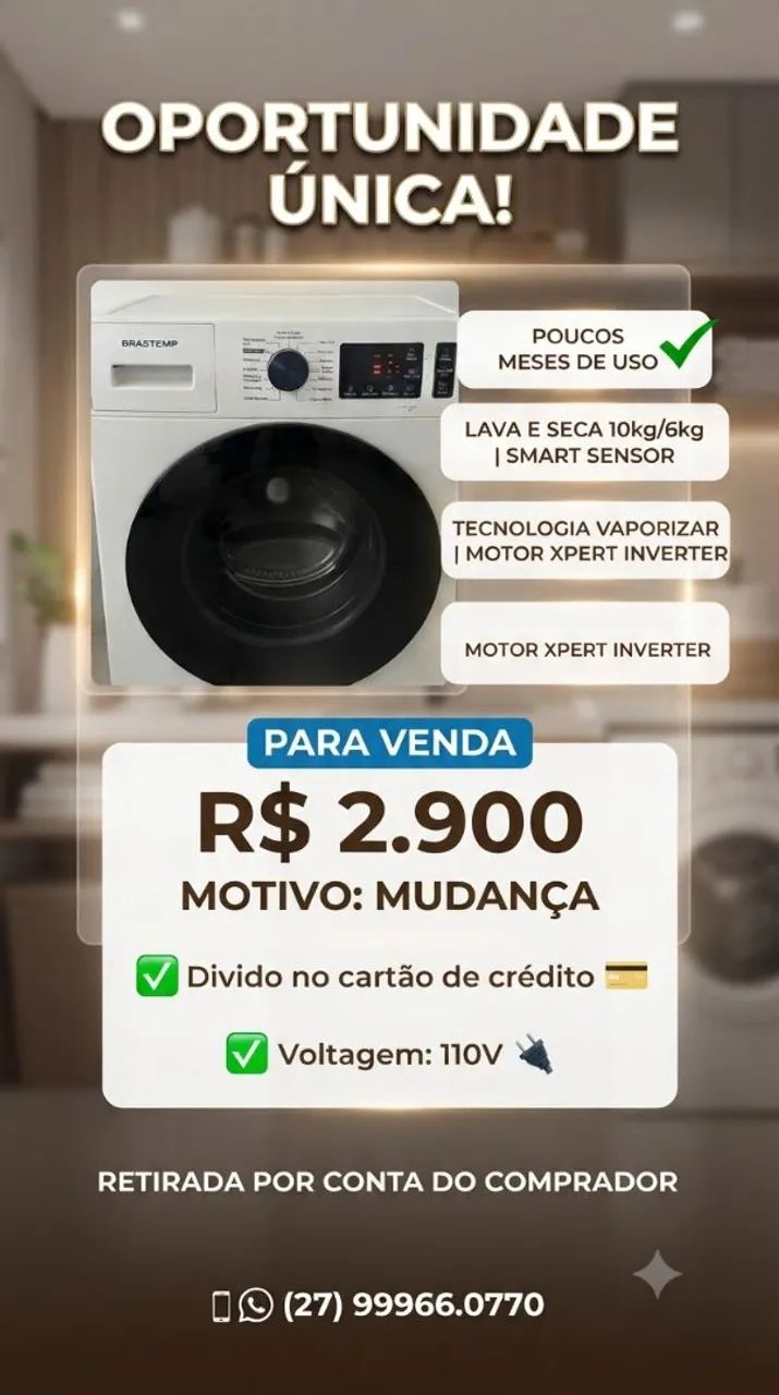 Lava e Seca Brastemp 10kg Smart Sensor - Impecável e Poucos Meses de Uso!