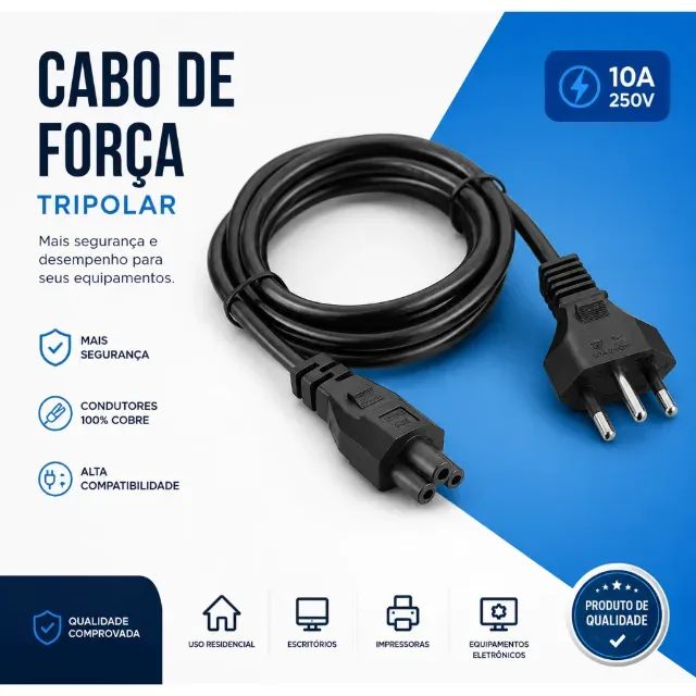 Cabo De Força Energia Tripolar Tv Fonte De Notebook Diversas