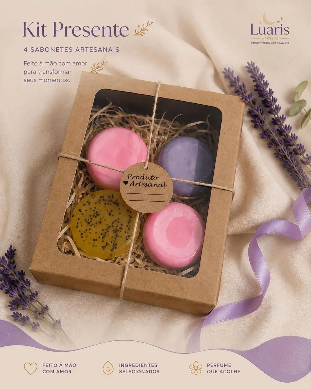 Kit Presente com 4 Sabonetes Artesanais Perfumados - Foto 5