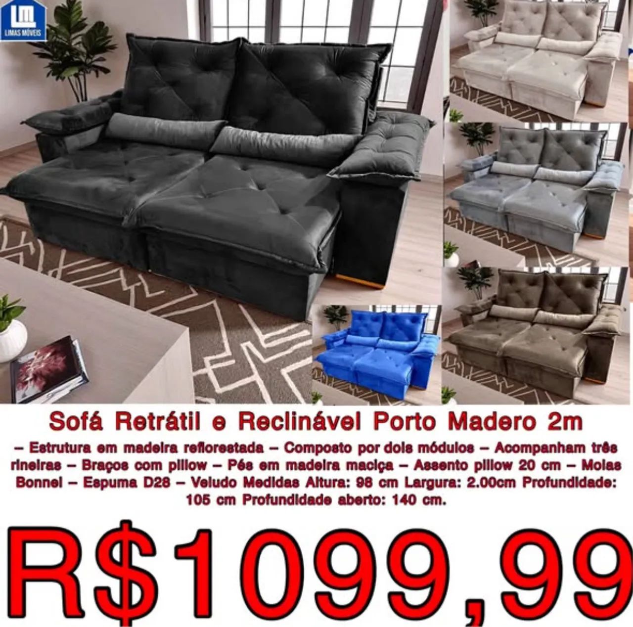Entrega Grátis ! Vendo Sofá Retrátil reclinável 2.00  - Foto 2