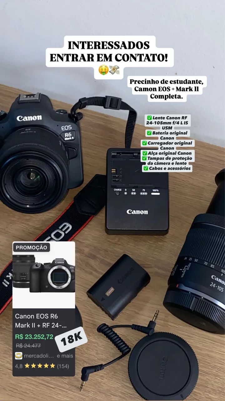 CÂMERA CANON EOS R6 MARK II ? KIT COMPLETO - Foto 5