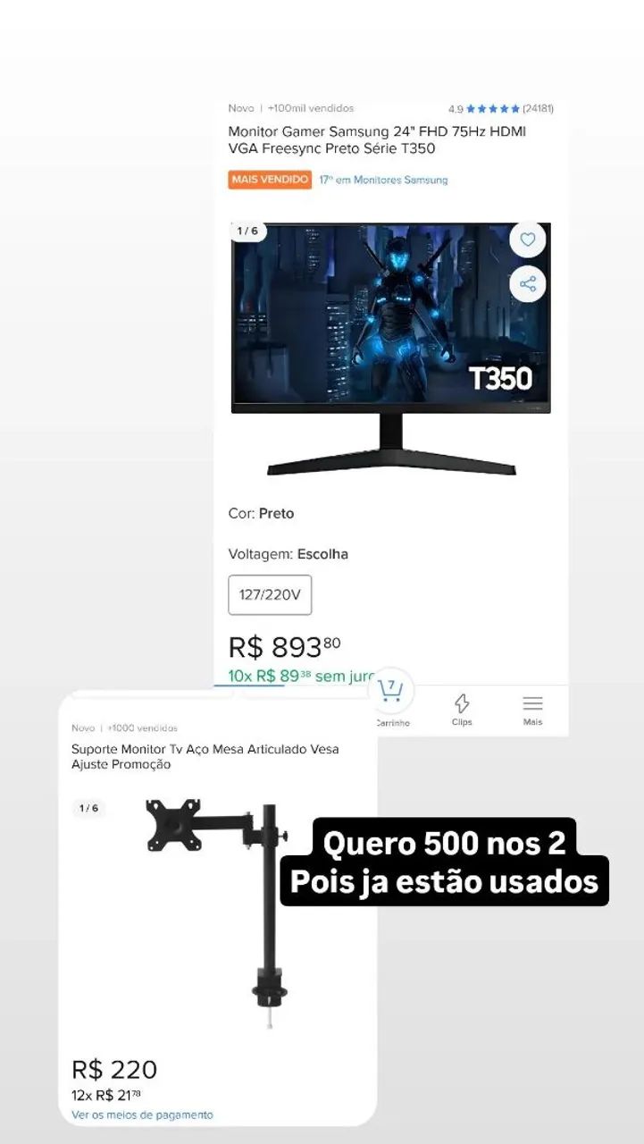 MONITOR SAMSUNG 24 POLEGADAS + BRAÇO ARTICULADO - Foto 4