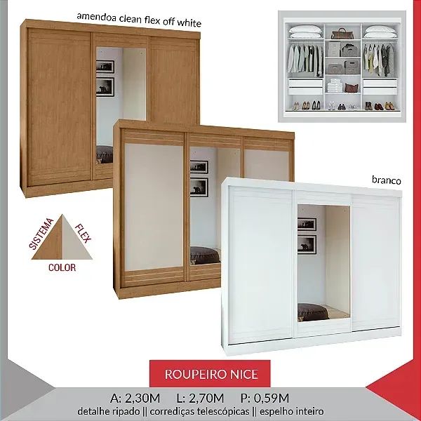 ROUPEIRO NICE 3 PORTAS C/ESPELHO