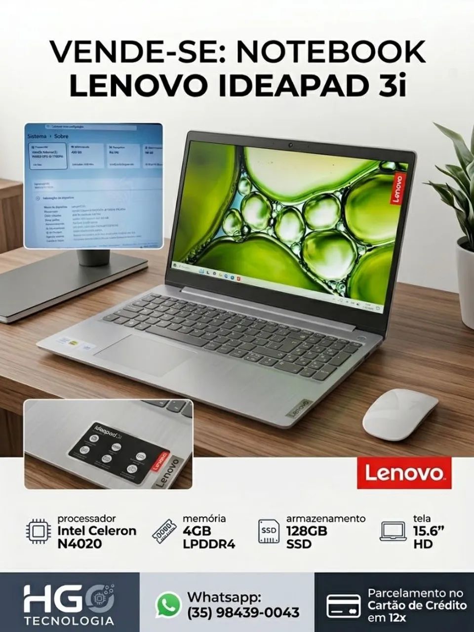 Vendo Notebook Ideapad 3i - prata - zerado