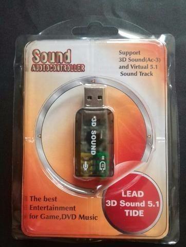 Placa De Som USB 5.1 Canais Note book PC 3d Adaptador Áudio - Foto 2