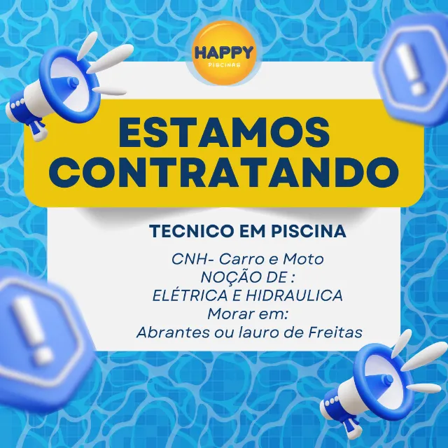 Vaga para Técnico em Limpeza e Manutenção de Piscina