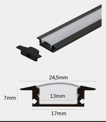 Perfil embutir alumínio slim 2m 24,5x7mm preto