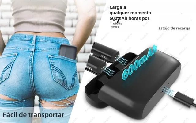 Microfone de Lapela Sem Fio Duplo para iPhone e Android Tipo C com Case - Foto 3