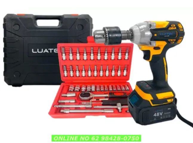 Kit Parafusadeira Furadeira Pneumática chave de impacto 48v + Chaves Catraca  46 itens - Foto 3