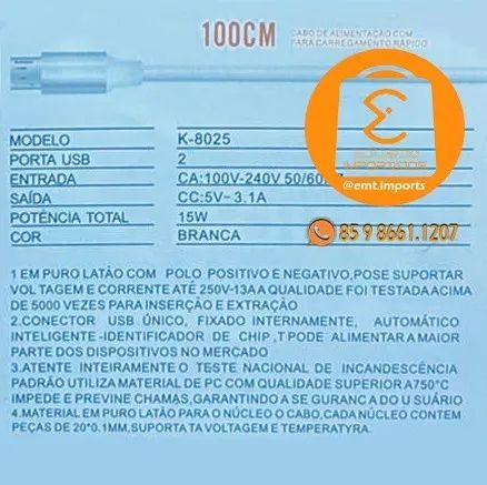 Carregador de Celular V8 2x USB 3.1A KTS K-8025 - Foto 3