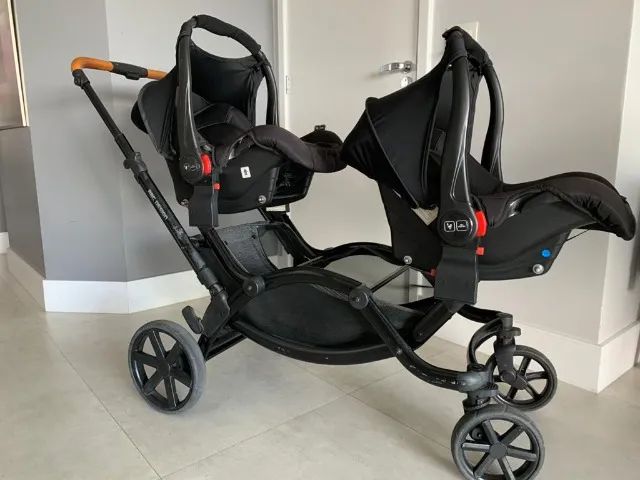 Carrinho Duplo Gêmeos Bebê Abc Designer Zoom Fashion Storm com Bebê Conforto e Acessórios - Foto 2