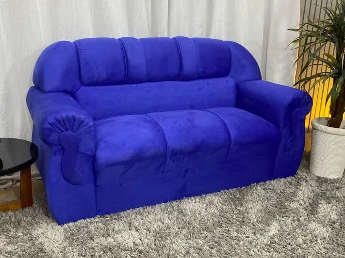 Conjunto Sofá 2 e 3 Lugares Veludinho Azul - Foto 2