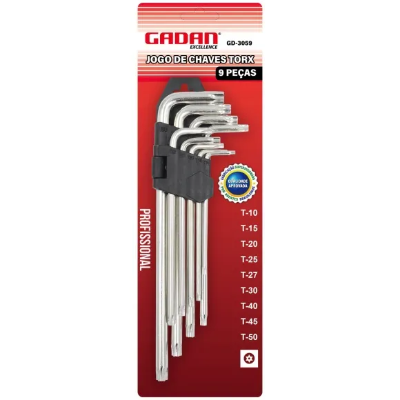 Jogo de Chaves Torx 9 Peças Profissional Gadan