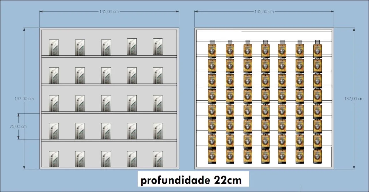 4 Rack para loja - 137cm x 135cm - 22cm de profundidade