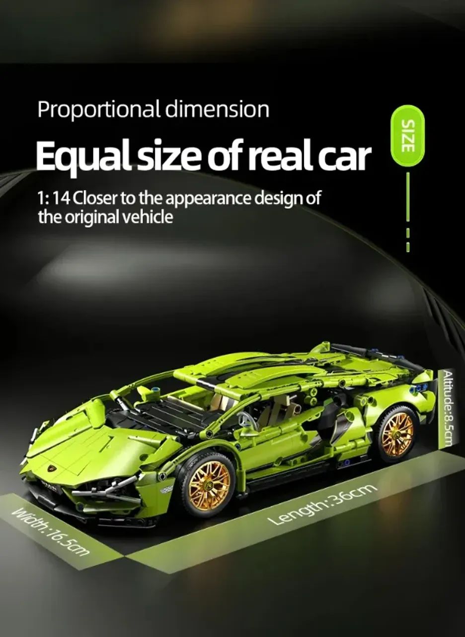 Tipo Lego Lambo 1:14 Verde 1280 peças - Foto 2