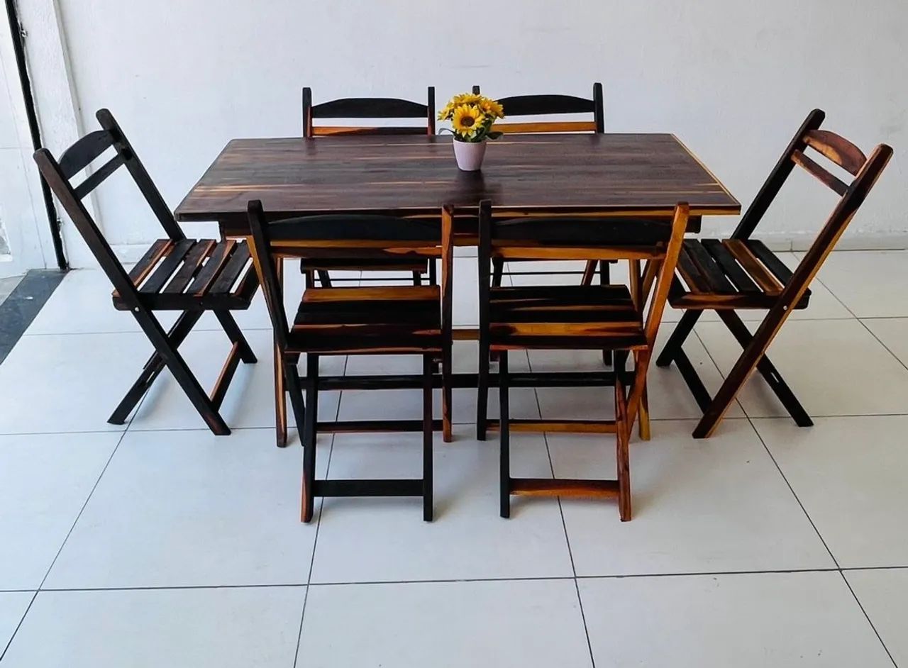 Mesa 1,40x70 dobrável com 6 cadeiras  - Foto 5