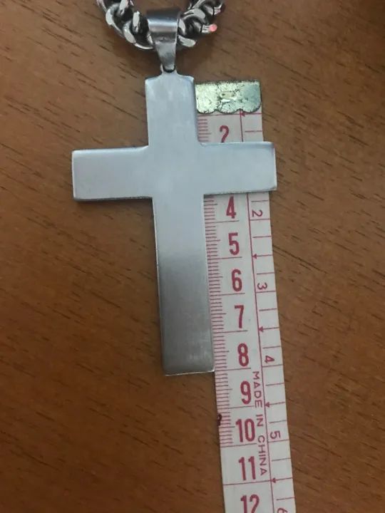 Cordão Masculino Grosso com Cruz em Aço - Foto 2