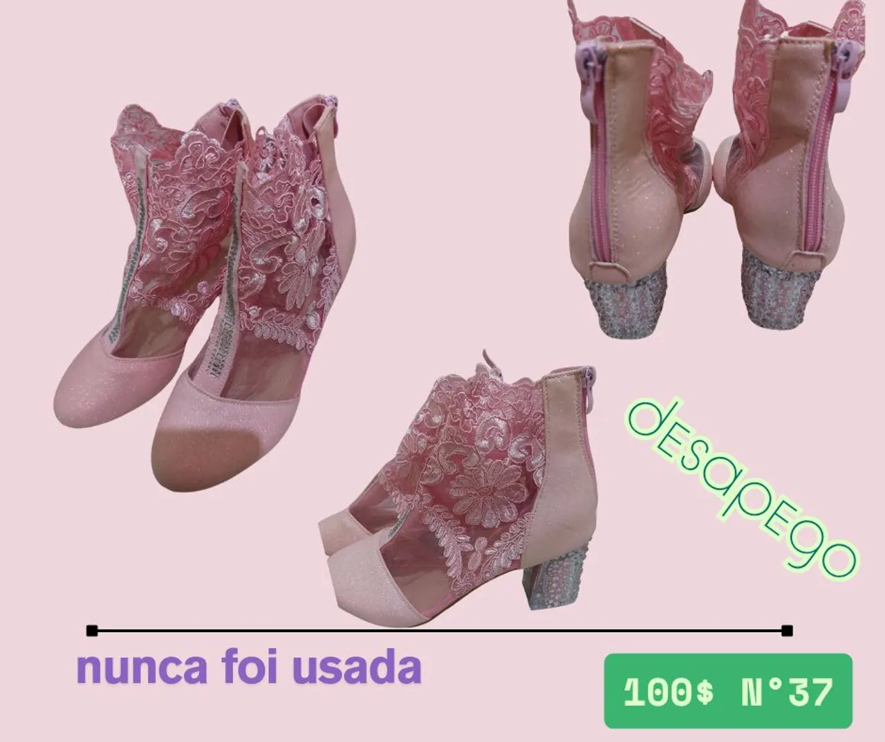 Bota Rosa com Glitter - Desapego
