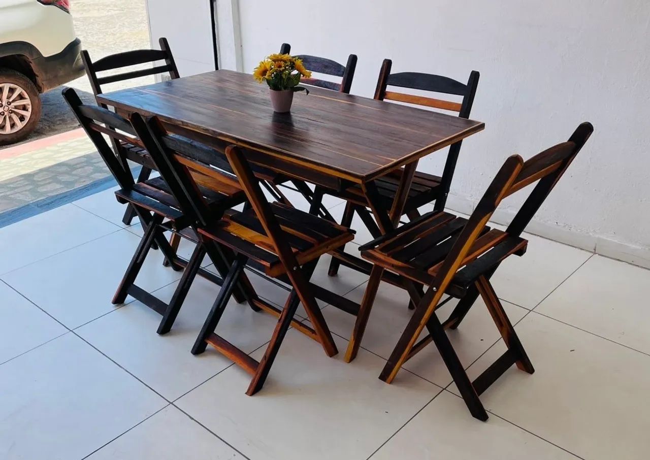 Mesa 1,40x70 dobrável com 6 cadeiras  - Foto 3