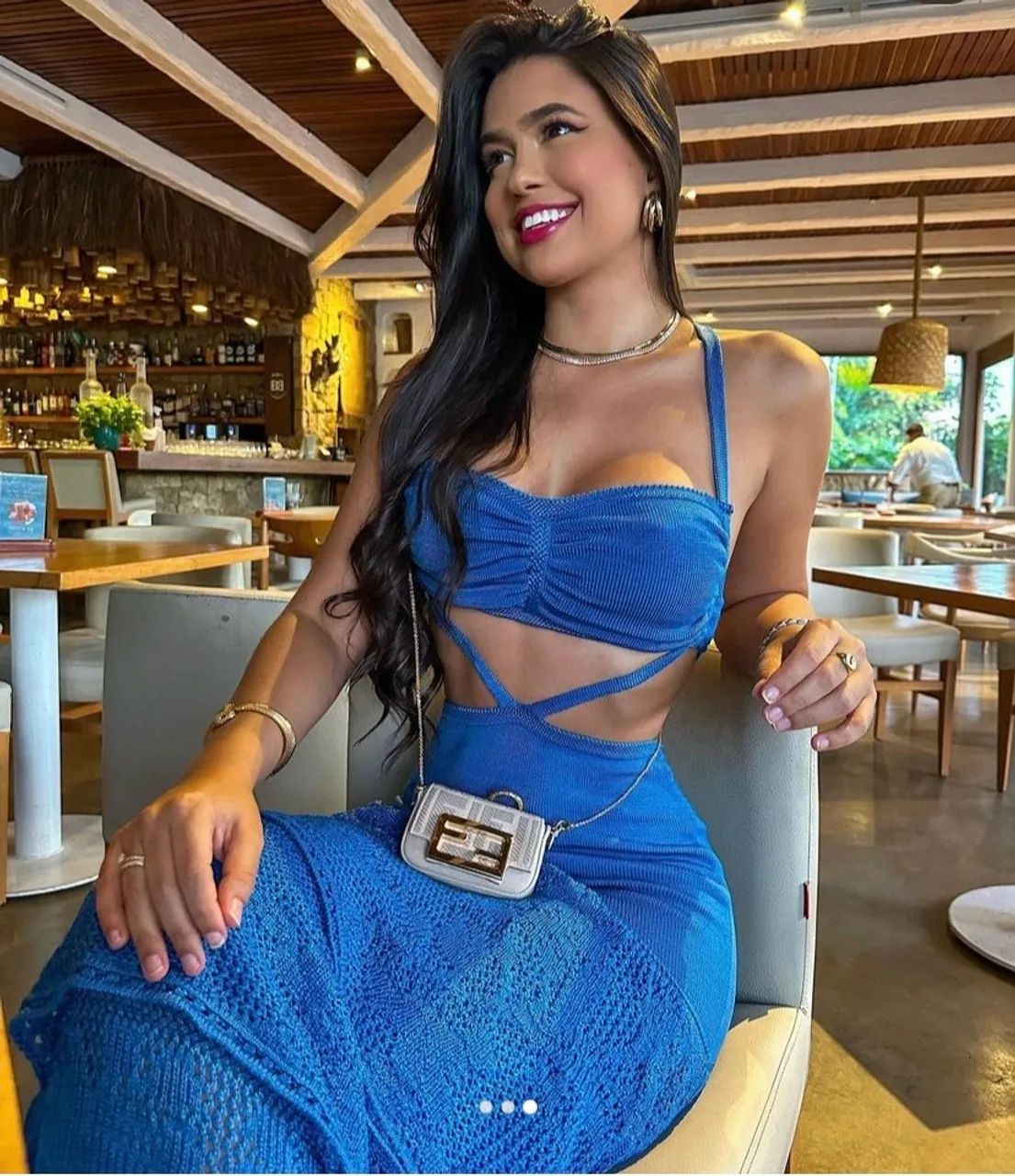 Vestido Longo Azul Elegante tricô  - Foto 2