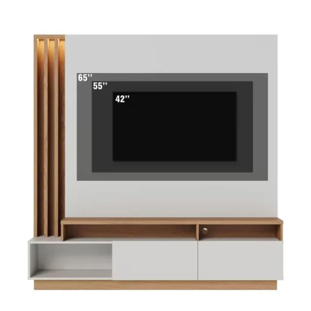 Estante Home Médio Para Tv De Até 65 Polegadas Com Led Ripado Na Madeira Freijó/Off White  - Foto 4