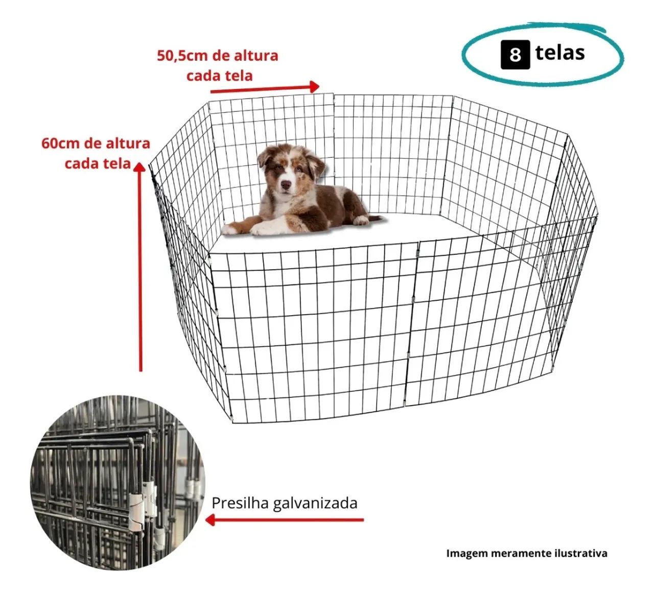 Cercadinho Móvel Pet Cachorro, Gato, etc. 8 Telas Área 100x100cm Preto - Foto 3