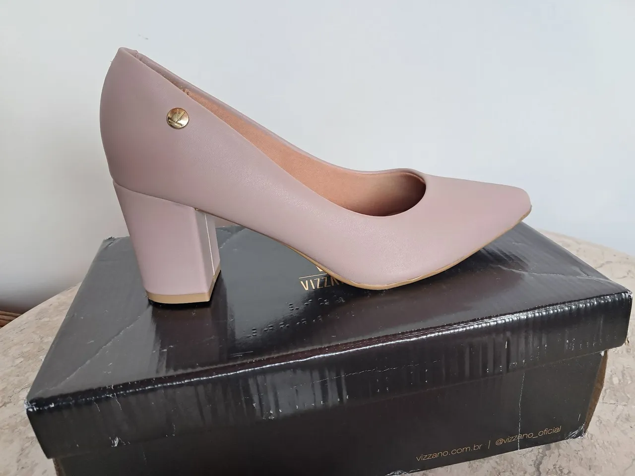 Scarpin Vizzano nude taupe Rosa Claro - Salto Bloco bico fino