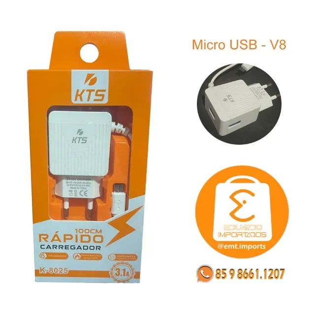Carregador de Celular V8 2x USB 3.1A KTS K-8025