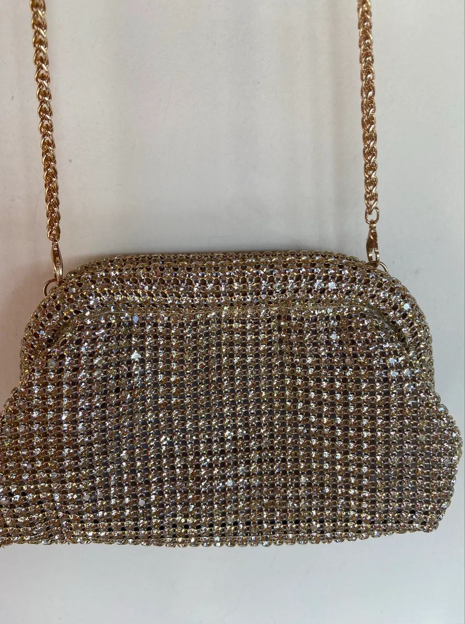 Bolsa Cluth de mão e ombro, strass dourada, Nova - Foto 3