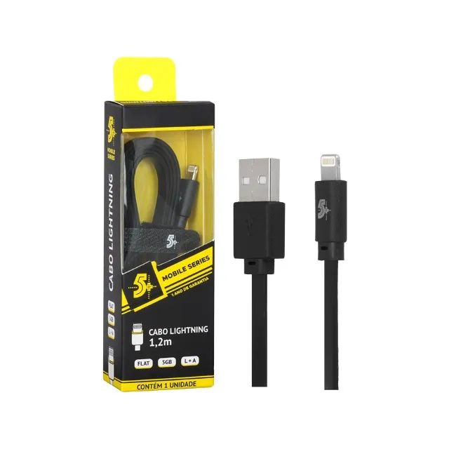 Cabo Lightning USB-A Macho Flat 1,20m Para iPhone iPad Preto Mobile Carregamento e Dados - Foto 4