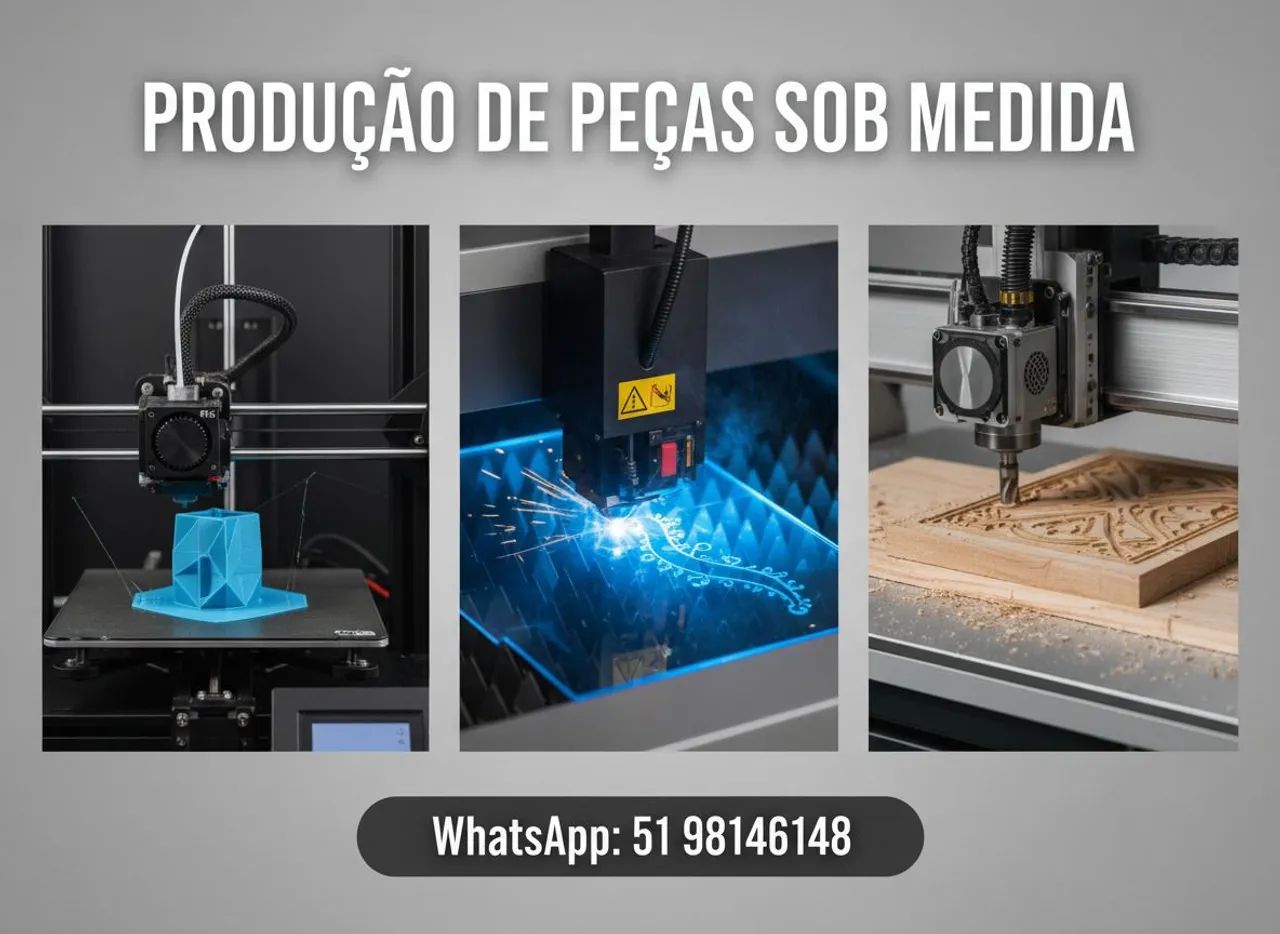 Peças sob encomenda em impressão 3D, router e corte laser