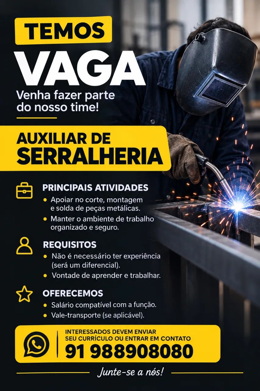 Vaga de emprego para auxiliar de serralheria