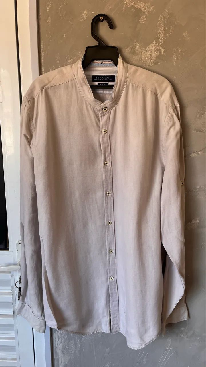 camisa zara man slim fit bege