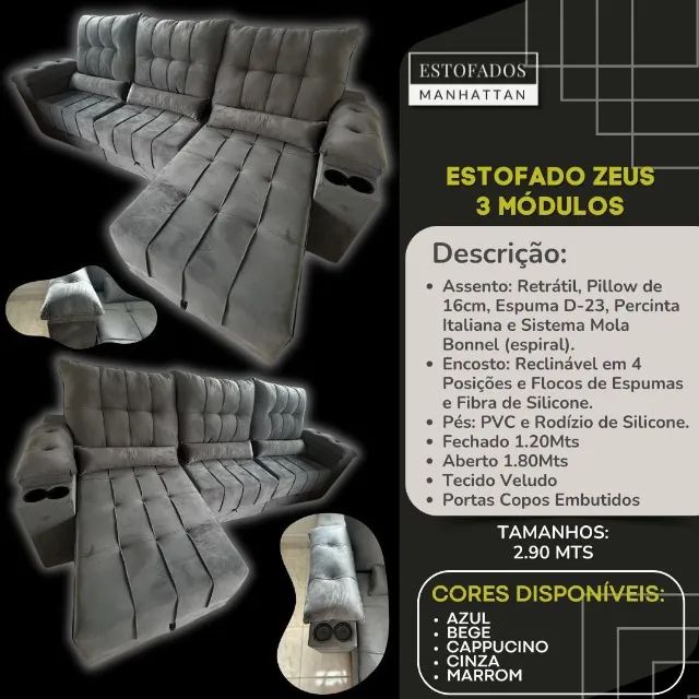 Sofá Retrátil Zeus 3 Modulos Novo
