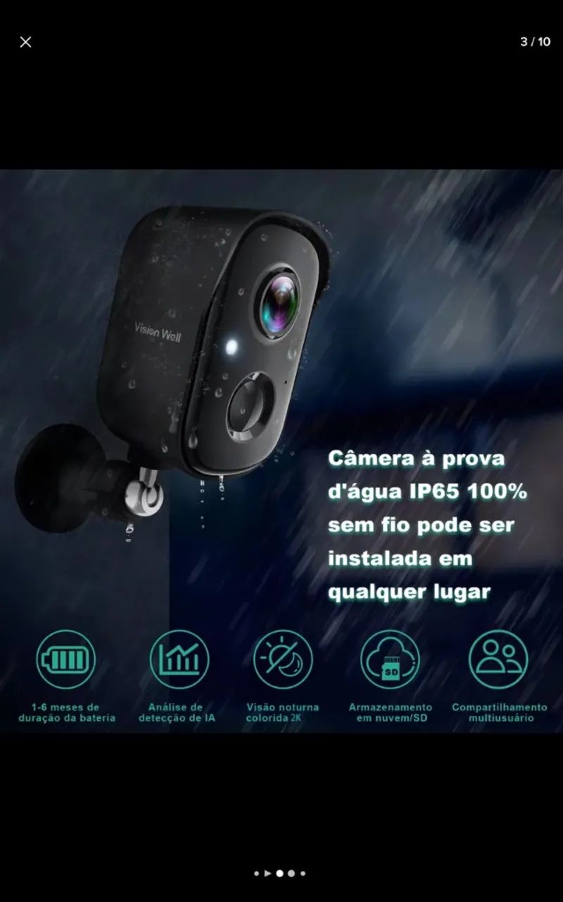 Câmera Wi-fi a Bateria Interna Externa a Prova D'água  - Foto 2