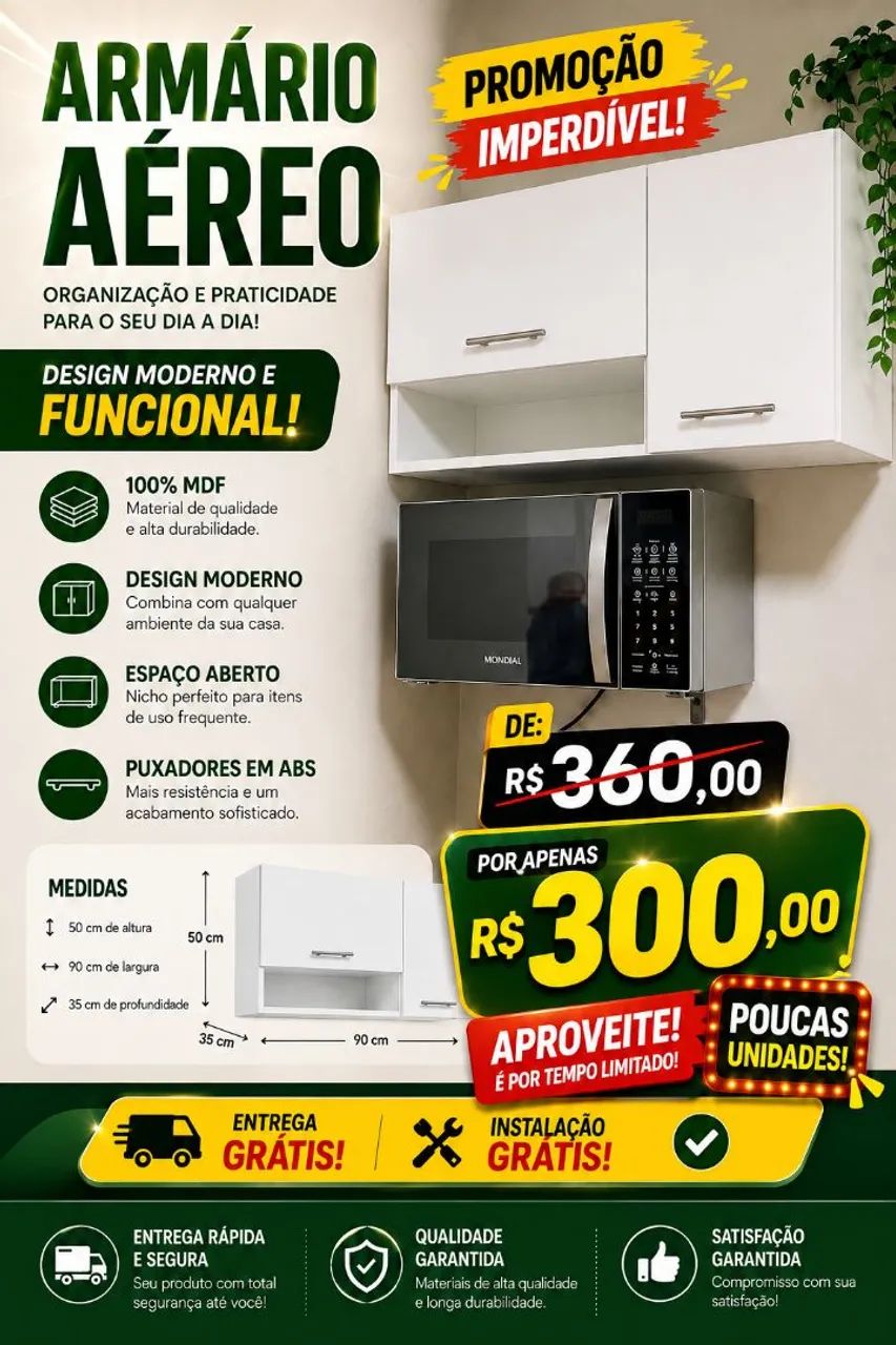 Armário aéreo 100% MDF