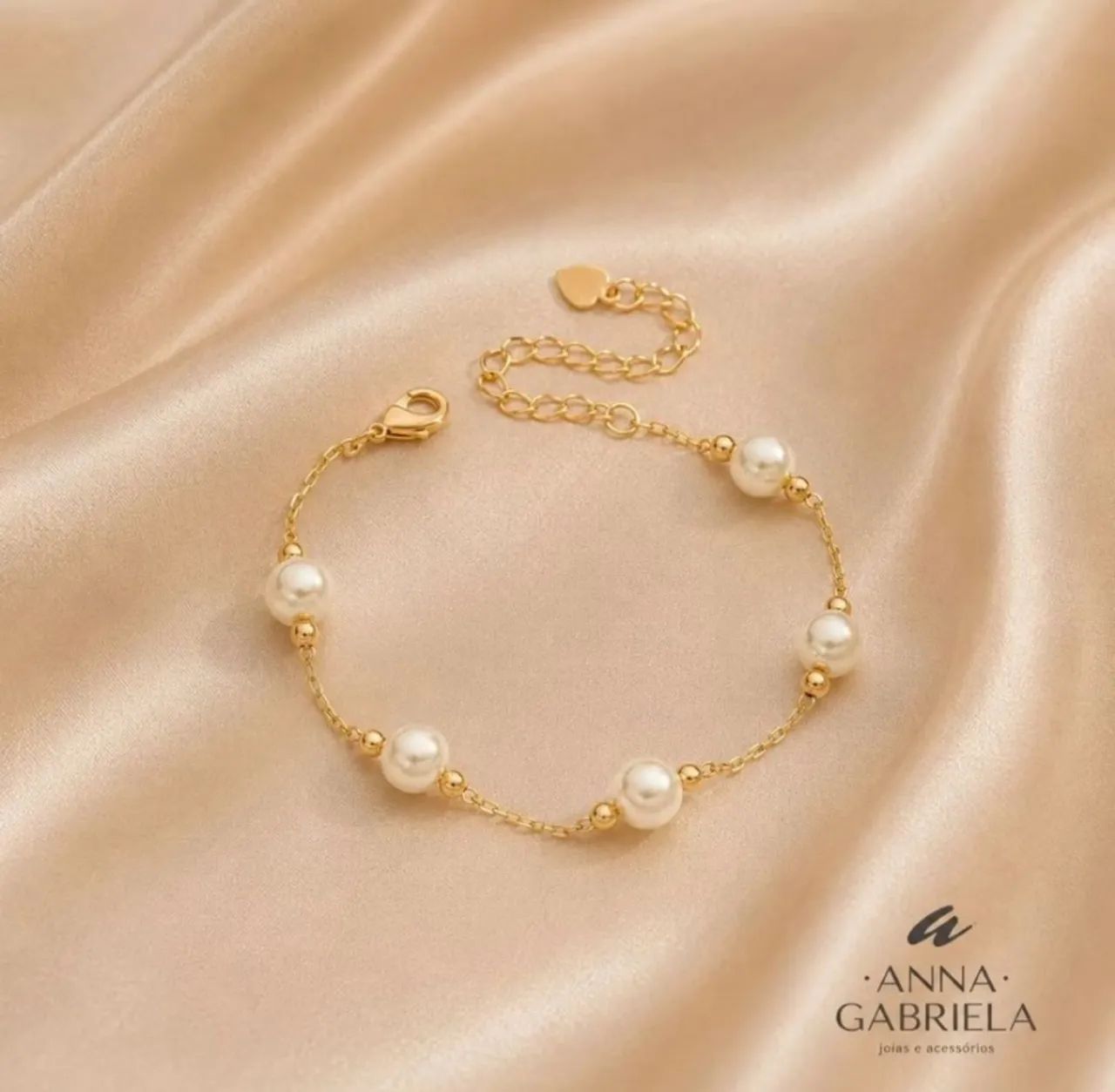 Pulseira Feminina Pérolas Banhada a Ouro 18k - Semijoia Nova 