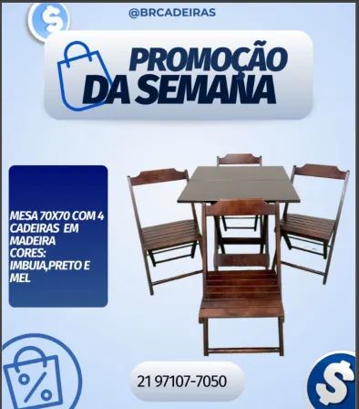 Mesa rustica 70 cm com cadeiras 
