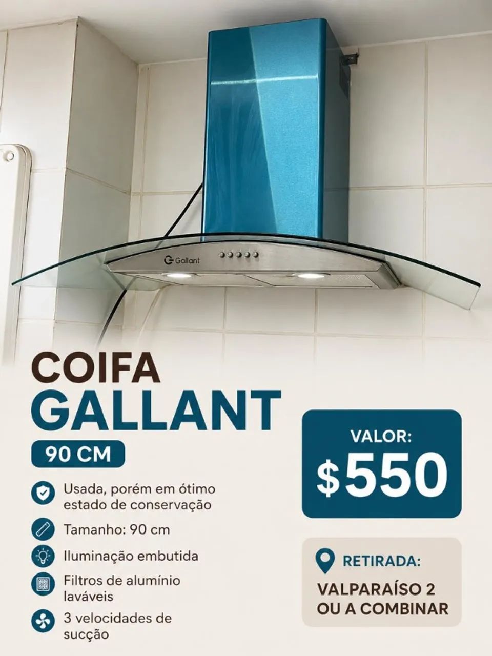Coifa Gallant 90 cm - Ótimo Estado - Foto 5
